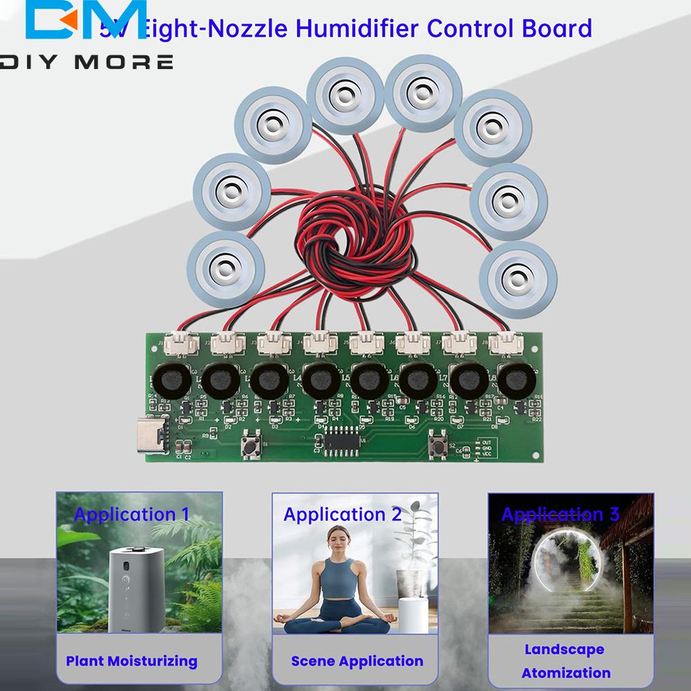 DC 5V 8-hulls Ultrasonisk Forstøvermodul Type-C 108kHz Tåkemaker Driverkort 1,2 mm FR-4 for Luftfukter Aromaterapi