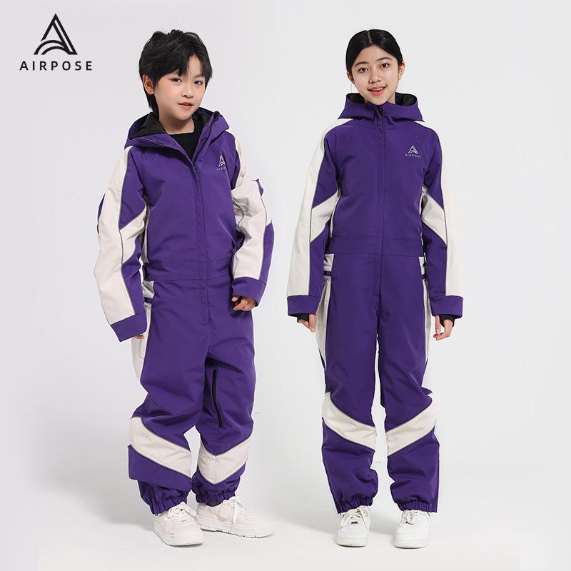 

Airpose Kids Ski Suit: Winter One-Piece, Thickened, Warm, Waterproof, Windproof for Boys & Girls 150 лавандовий