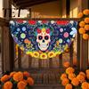 Colorful Cemetery Memorial Flag Day of The Dead Skull Bunting Banner, Marigold Print Fiesta Hanging Flag, Sugar Outdoor Yard Party Decor Floral