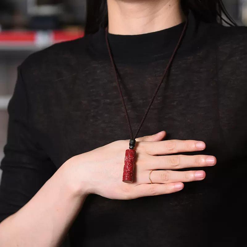 Luxury Red Cinnabar Chinese Zodiac Pendant Heart Sutra Necklace Real Natural Jewelry Women Accessories Energy Gifts