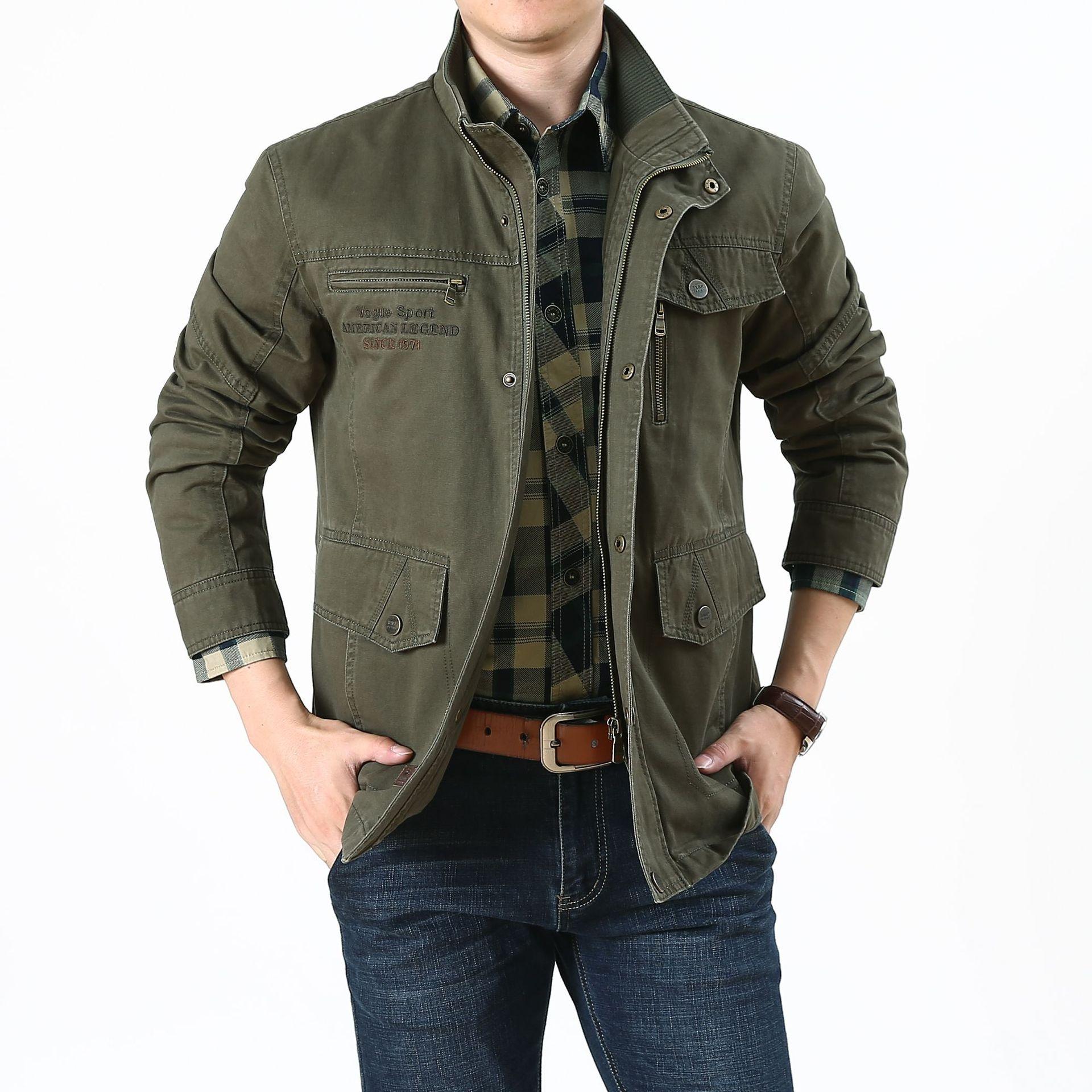 

Весенние и осенние повседневные мужские куртки из чистого хлопка с воротником-стойкой Мужские куртки для пап Куртки мужские 4XL