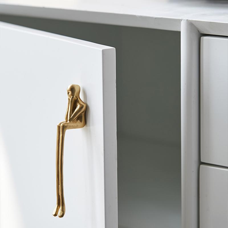 Brass Handle Nordic Modern Simple Wardrobe Door Cabinet Drawer Luxury Humanoid Copper Cabinet Creative Long Handle Drawer Knobs