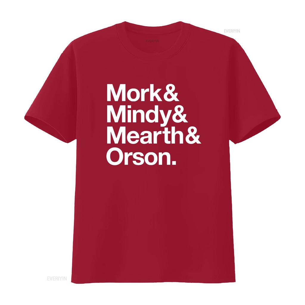MORK and MINDY retro TV T Shirt Helvetica vintage Washed Unisex Casual Breathable Stretched designer clothes graphic Slightly