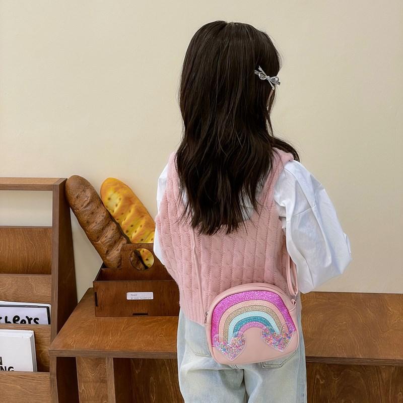 Single-shoulder Bag, Cartoonish and Cute Rainbow Heart-shaped Children's Crossbody Bag, Children's Bag