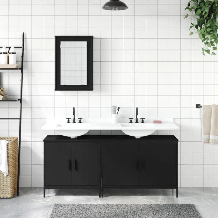 VidaXL 3-piece Bathroom Furniture Set Black Engineered Wood, Bathroom Cabinet, Bath Cabinet, 3214790