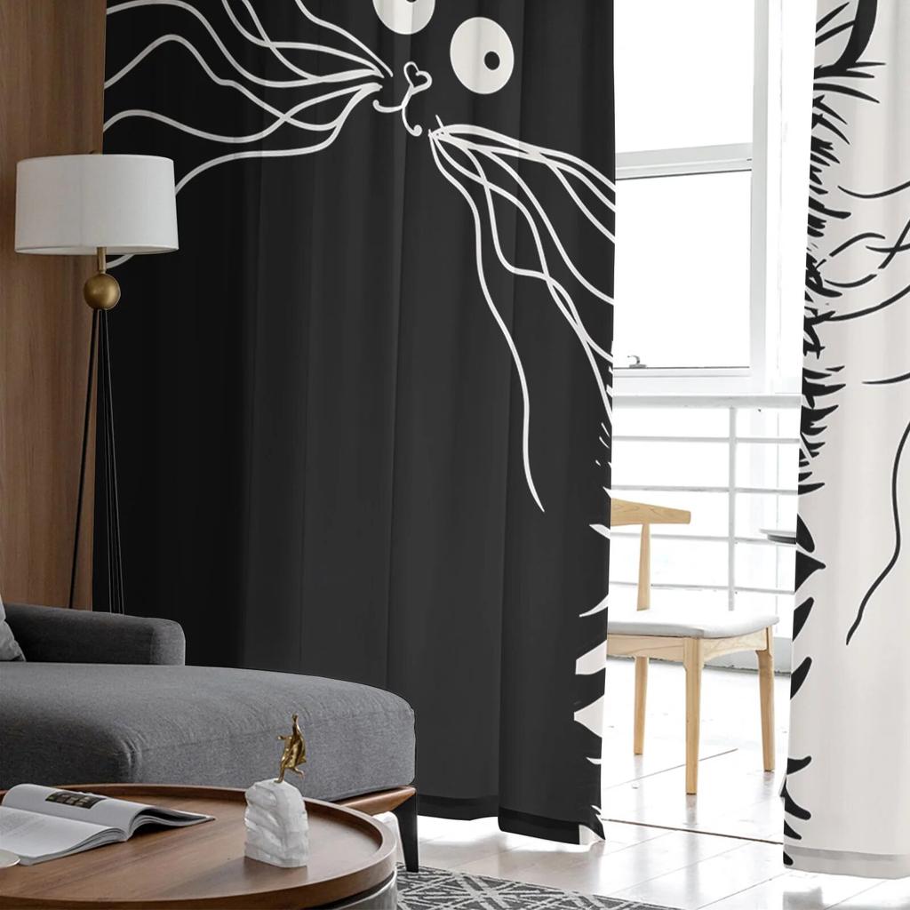 Carina Tenda in Garza Gatto Bianco Nero per Soggiorno Camera da Letto Balcone Trasparente Decorativa Moderna per la Casa