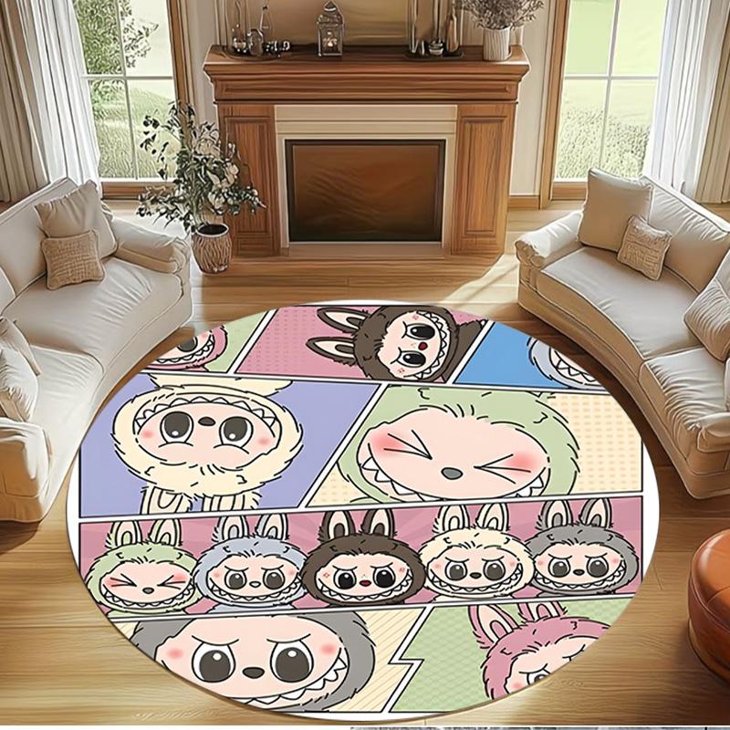 Labubu Print Round Rug, Washable Floor Carpet, For Entryway Dorm Laundry Room Office Study, Home Decor Birthday Christmas Gift