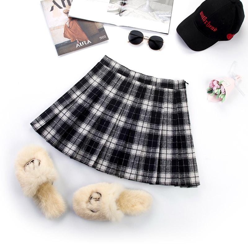 SCIONE Women's Skirt Woolen Pleated Skirt High Waist A-Line Plaid Sexy Bottoming Girl's Cute Skirt