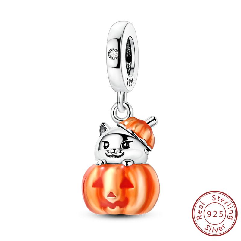 Halloween Charm Bead Pendant Copper Pumpkin Witch Doll Skeleton Mummy Candy Charm Fit Original Bracelet Diy Jewelry