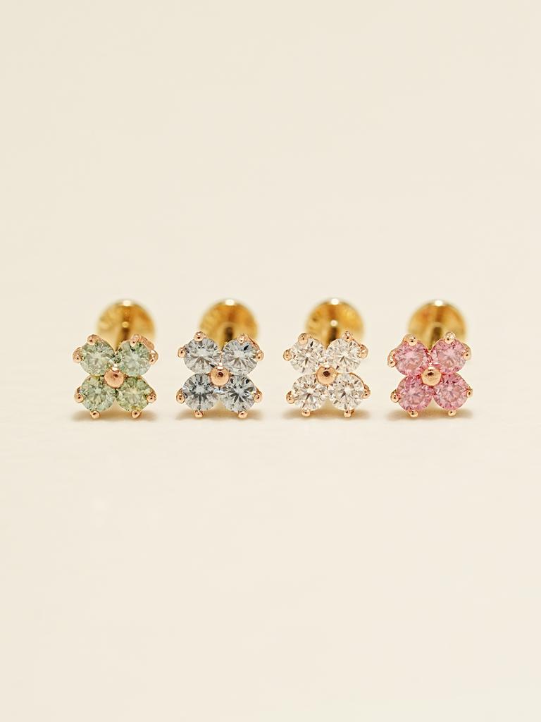 Minimalpiercing [0.8Mm] 14K Internal Moissanite Diamond Four-Leaf Petal Labret Piercing Earrings