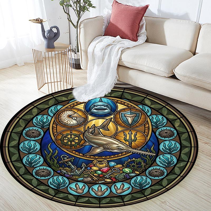 Oceanic Mystery Symbols Round Area Rug Under Office Chairs Bedroom Living Room Home Decor