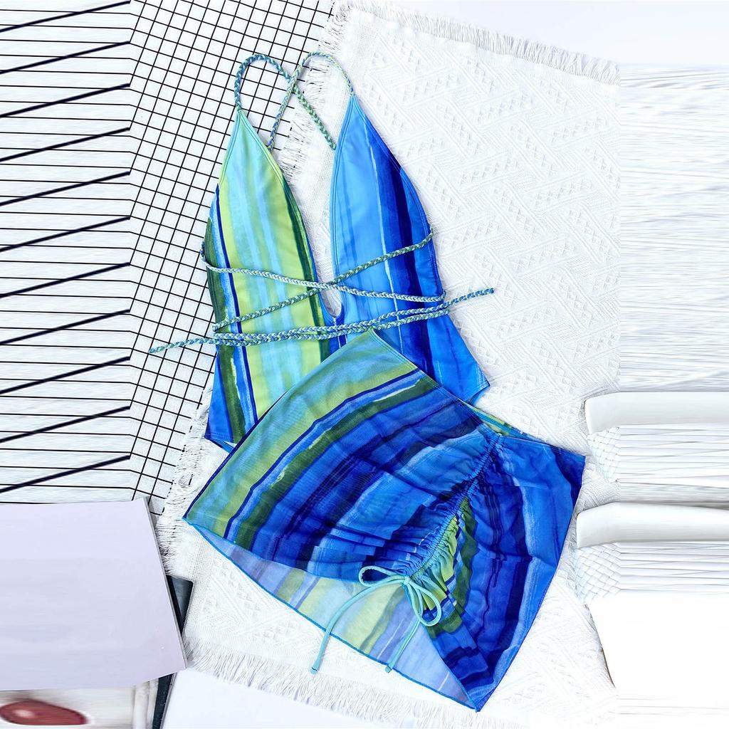 Fashion Sexy Retro Bikini Split Sexy Woven Pleated Three Piece Bikini Set