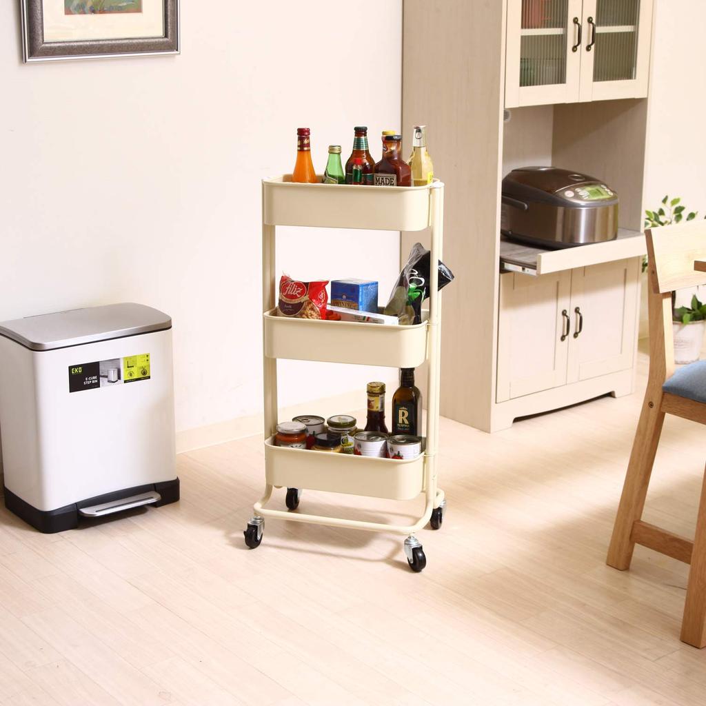 Fuji Boeki Kitchen Cart, 3-Tier Kitchen Rack, 39cm Wide X 27cm High X 78.5cm High, Ivory Steel, with Casters, Slim, 14717
