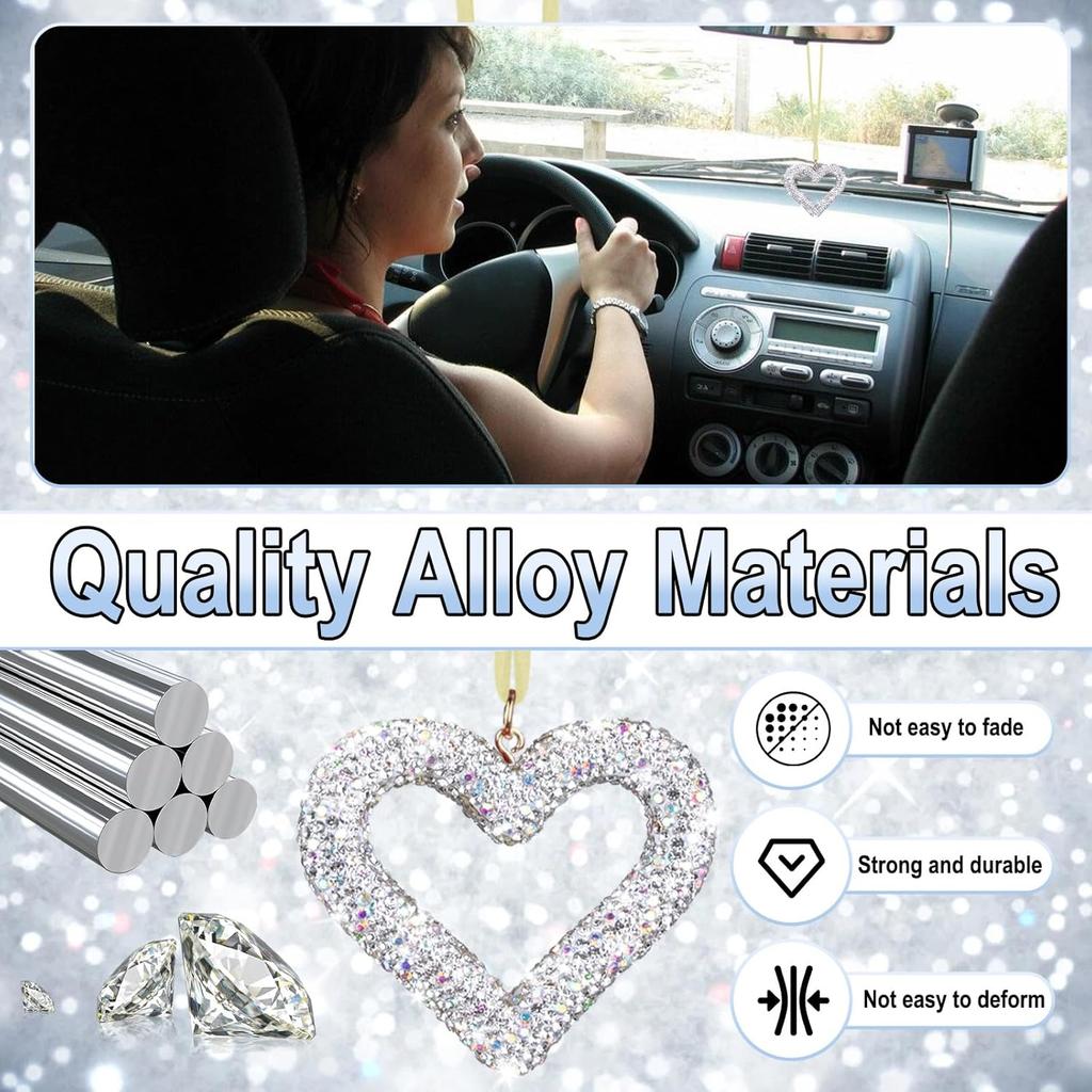 Bling Heart Car Hanging Accessories, Bling Rear View Mirror Accessories, Universal Bling Heart Diamond Car Accessories for Cars, Trucks, SUVs