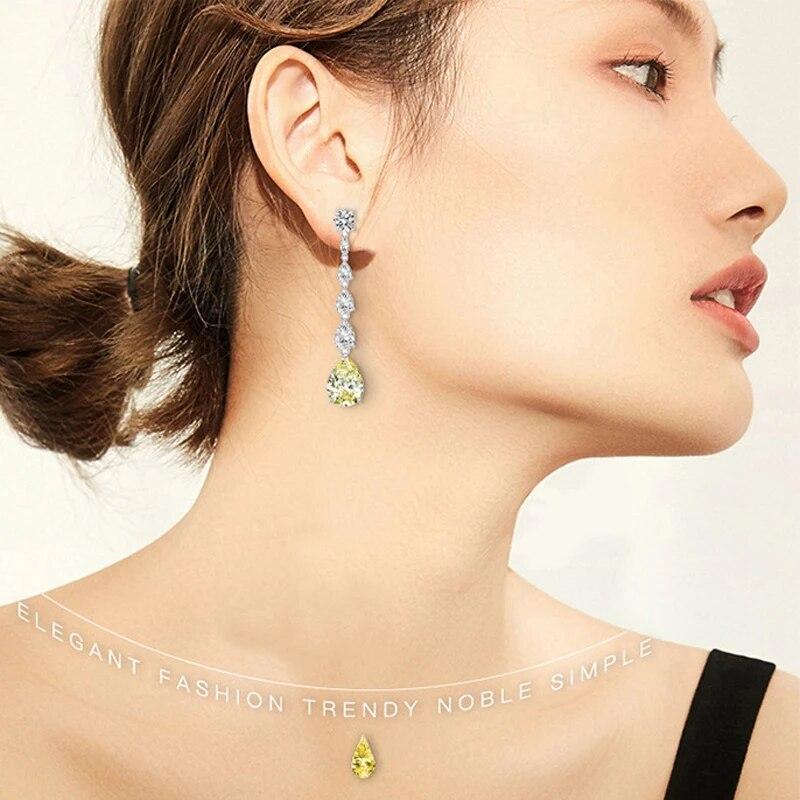 Sterling Silber 100% 925 9*13mm Gelb Wassertropfen High Carbon Diamant Tropfen Ohrringe Für Frauen Funkelnden Feinen schmuck Geschenke