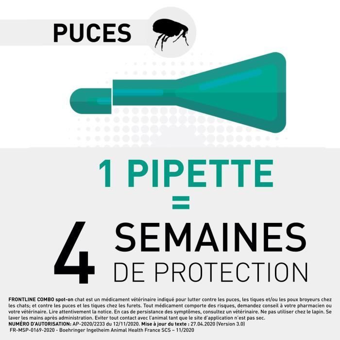 Frontline Spot On chat - Anti-puces anti-tiques pour chat - 6 pipettes