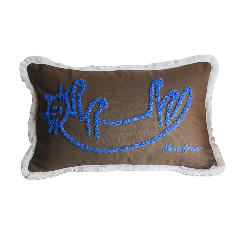 Medieval Critter Embroidery Cushion Cover Puppy Kitten Coffee Brown Washable Home Decoration Pillow Cover 30x50CM