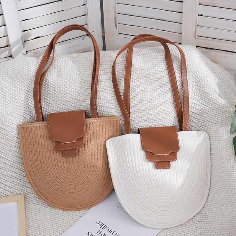 

French Vintage Semi-round Bag Women s Cotton Thread Woven Bag Bag Semi-round Armpit Bag