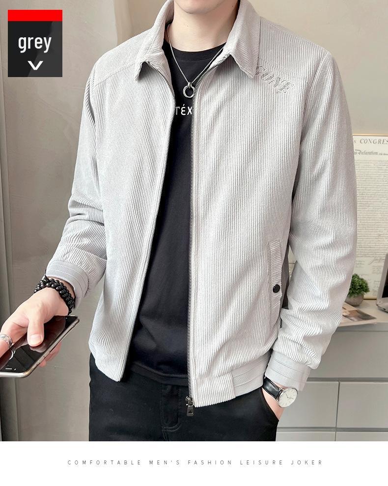 Romon Men's Corduroy Lapel Jacket - 2025 Trendy Spring/Autumn Casual Business Coat