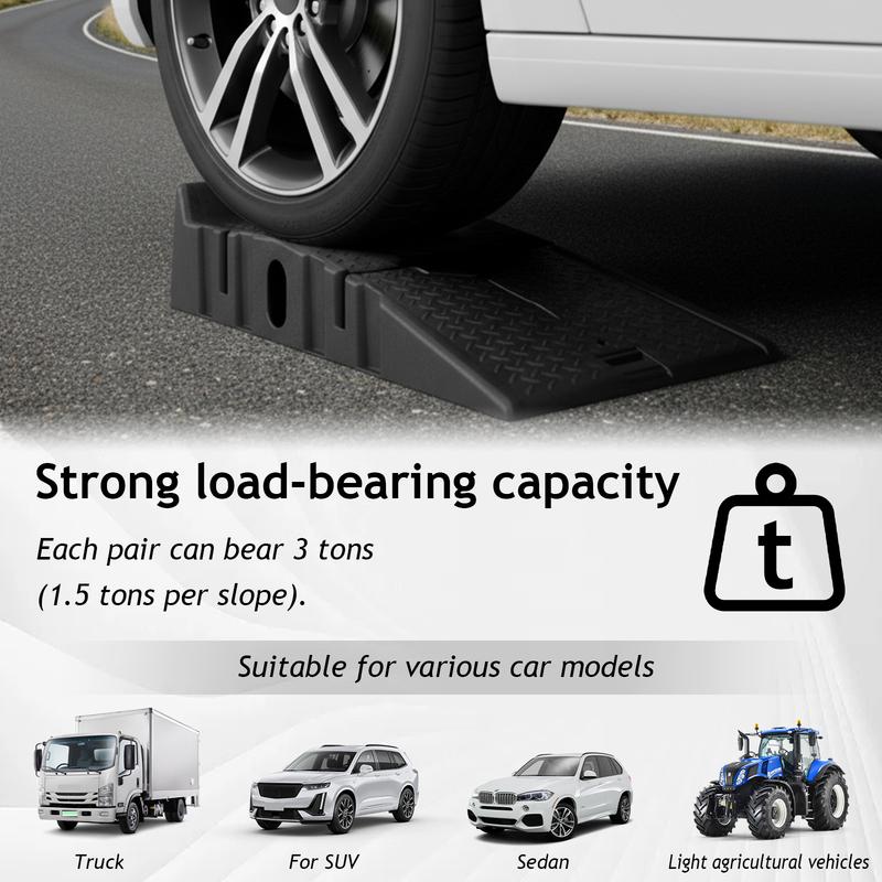 2PCS Vehicle Ramp 3 Ton Plastic Car Ramps for Workshop Auto Service & Repair Portable Vehicle Maintenance Tire Ramps