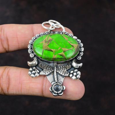 Kupfer Grün Türkis Anhänger Handgefertigter Anhänger 925 Sterling Silber Anhänger Original Edelstein Schmuck Jahrestag als Geschenk Libelle Anhänger