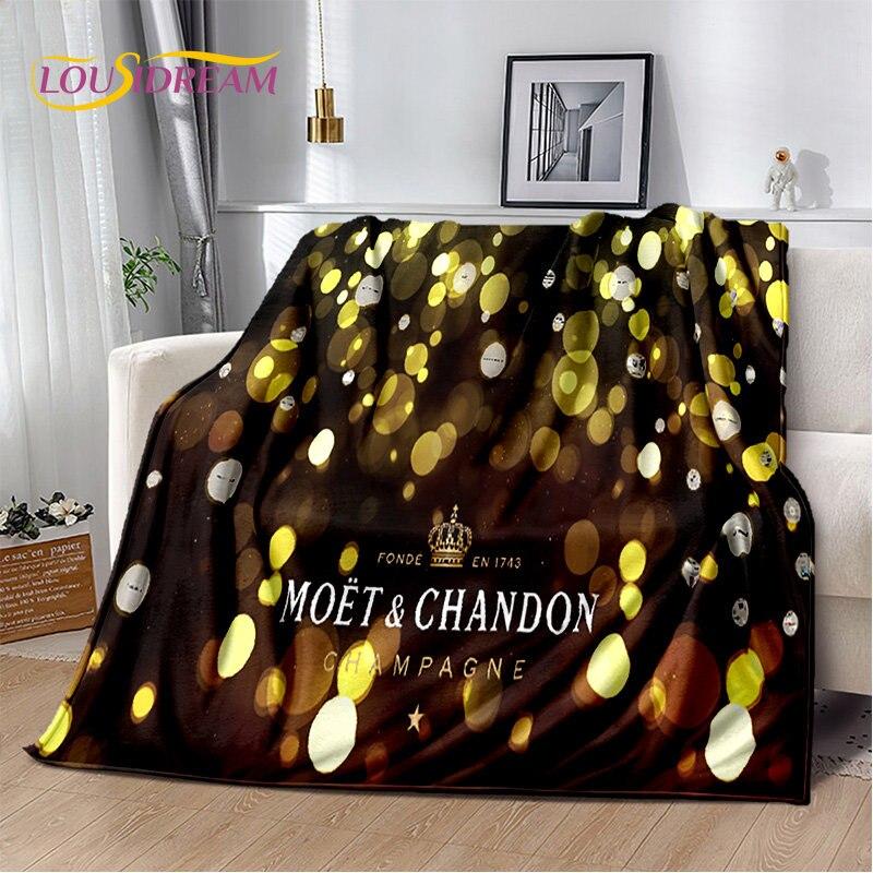 Champagner Moet &; Chandon-Decke, Flanelldecke, Überwurf, warme Decke für Zuhause, Wohnzimmer, Schlafzimmer, Betten, Sofa, Büro, Geschenke 75x90cm