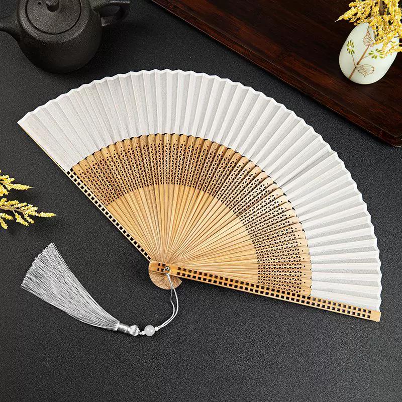 Folding Fan with Narrow Edges In Ancient Style, New Chinese Style Portable Summer Hollow-Out Fan for Women, Suitable for Hanfu and Dance