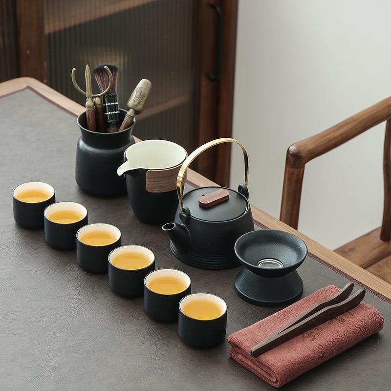 Zen style Kung Fu tea set Household ceramic teapot Teacup tea tray tea set A complete set of high temperature resistance, gifts