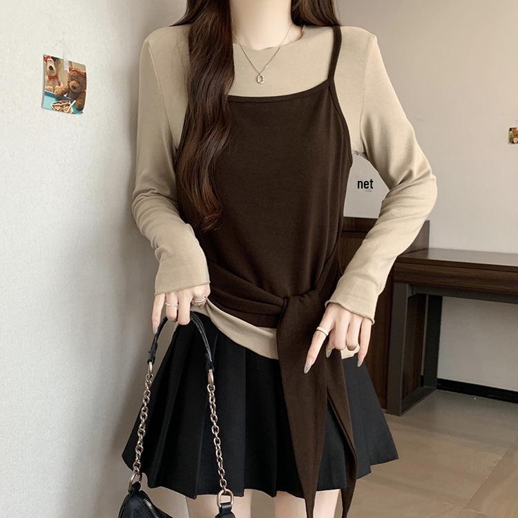 

Plus Size Women s Casual Knit Camisole Vest & Ruffle Long Sleeve Top Set 3XL хакі