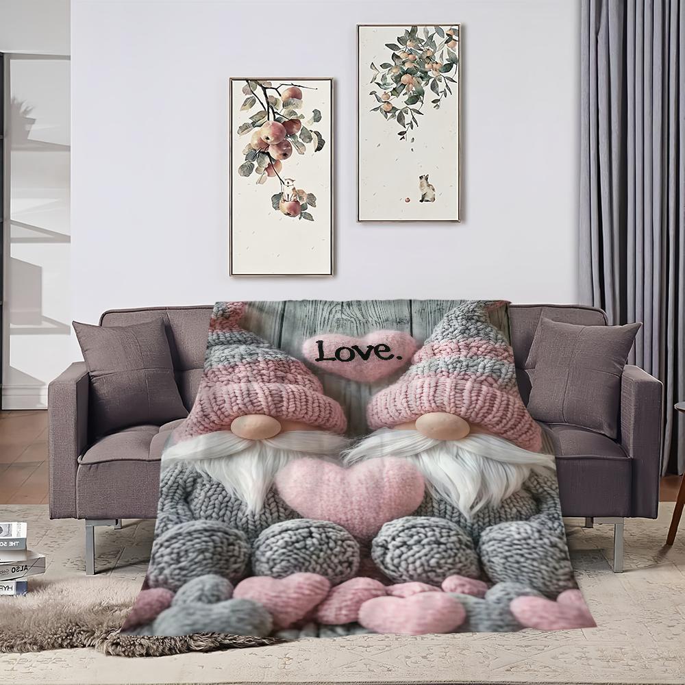 One Portable Featuring Gnomes And Hearts Blanket For Soft Throw Blanket for Picnic Bed Sofa Home Bedroom Cozy Warm Comfortable