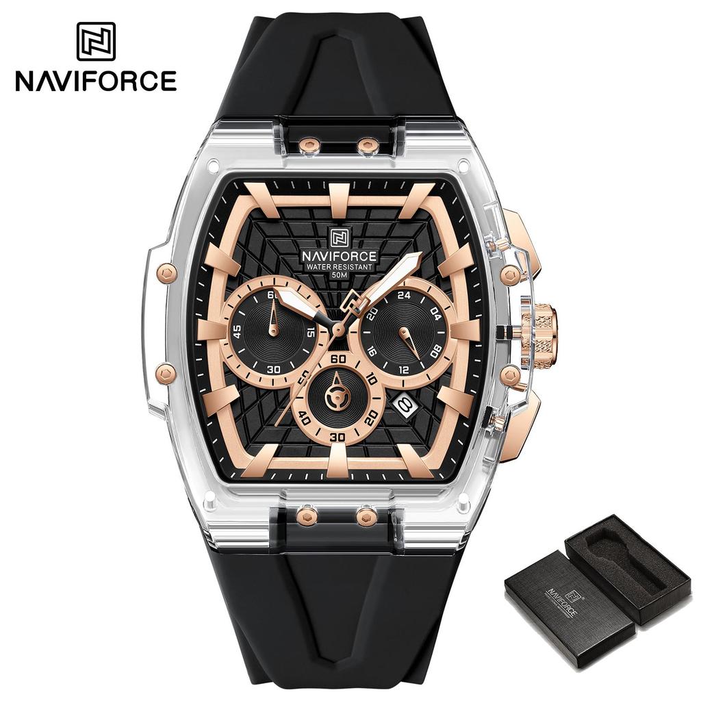 NAVIFORCE Original Men Sports Chronograph Watch Quartz Movement Silicone Strap 50m Waterproof Luminous Pointer Lightweight Men Casual Watch NF6113