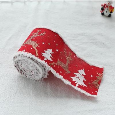 New 2m Christmas Ribbon DIY Xmas Gift Fabric Swirl Ribbon Lmitation Linen Plaid Bow Snowflake Burlap Ribbon
