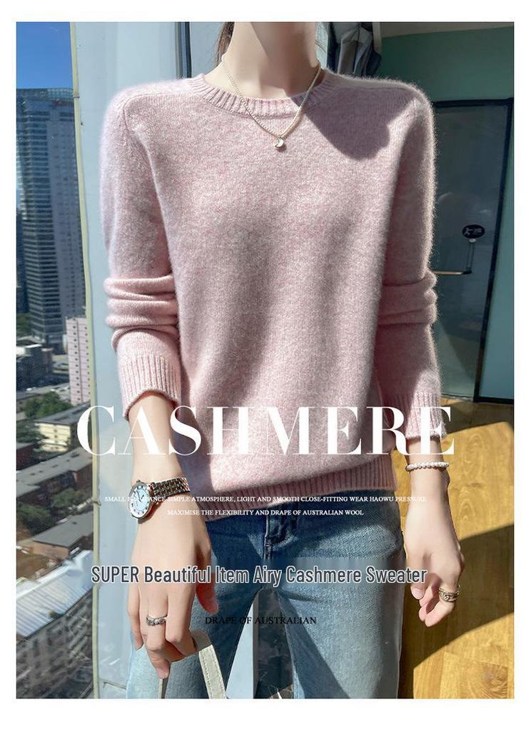 Women's Genuine Cashmere Seven-Gauge Thick Saddle Shoulder Round Neck Loose Solid Color Knit Sweater Base Layer