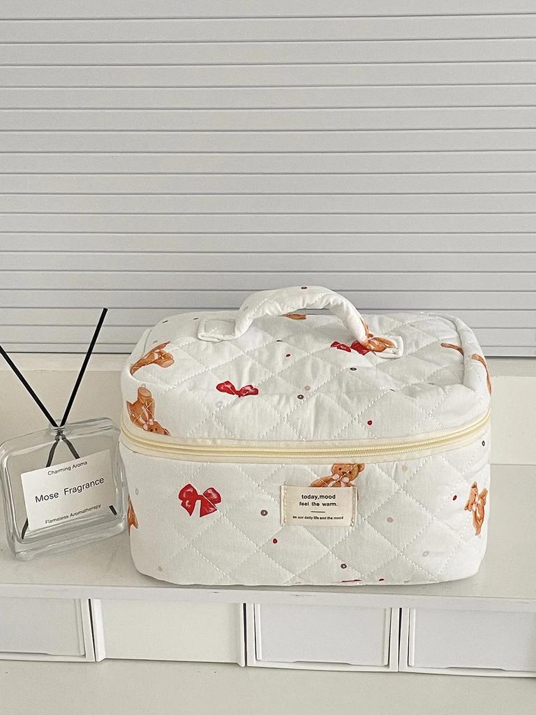 Large Capacity Ladies Travel Storage Bag Portable Quilted Female Handbag Cute Cartoon Bow Bear Women's Makeup Case Cosmetic Bags