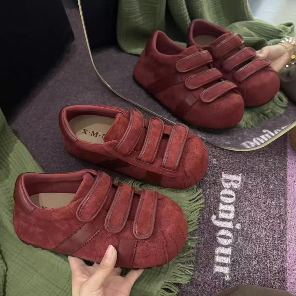 2025 autumn retro platform German training shoes flat shoes new Velcro kapibara big head casual board shoes women