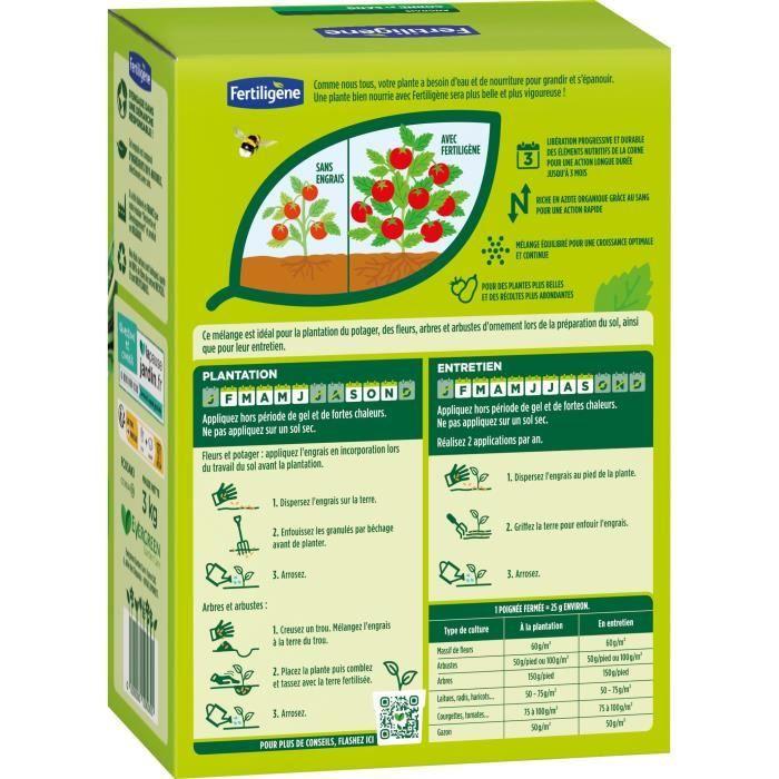 FERTILIGENE FCOSAN3 - Engrais Corne et Sang 3 kg - Action rapide et durable - Nourrit jusqu'à 3 mois - Jusqu'à 60m² fertilisées