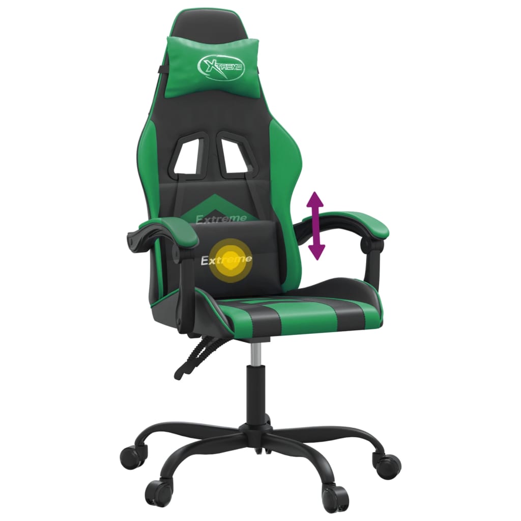 Gaming Chair Swivel Black and Green PU Leather