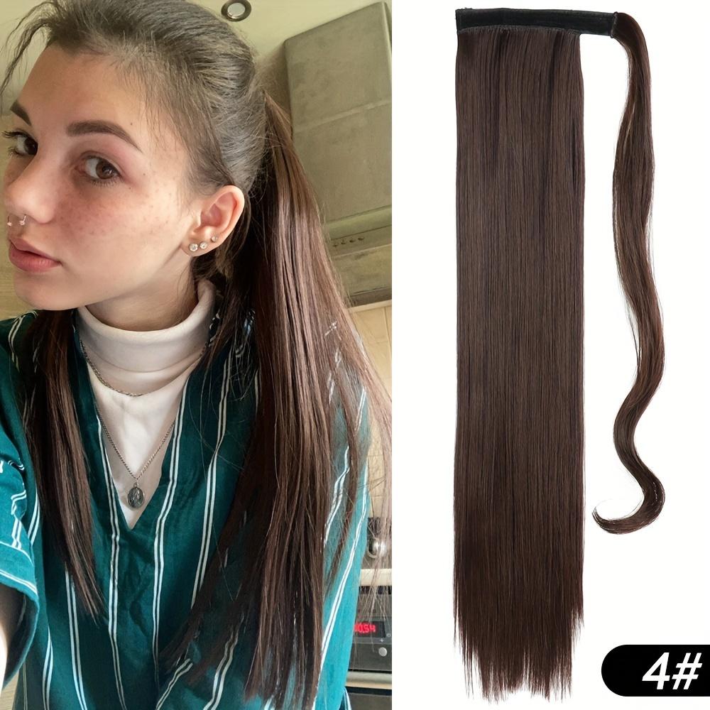 22 Inch Long Straight Ponytail Extensions Synthetic Fiber Hair Extensions Wrap Around Straight Ponytail Extensions For Women Hair Accessories