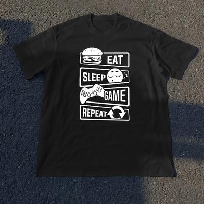 Eat Sleep Game Repeat" Lifestyle Humor Print T-Shirt Breathable Cool, Comfortable Wear,Daily Casua