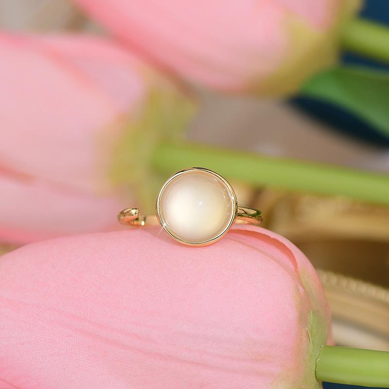 Dongdaemun Moonstone Opal Ring Niche Design Exquisite Light Luxury High-End Gem Open Ring Women