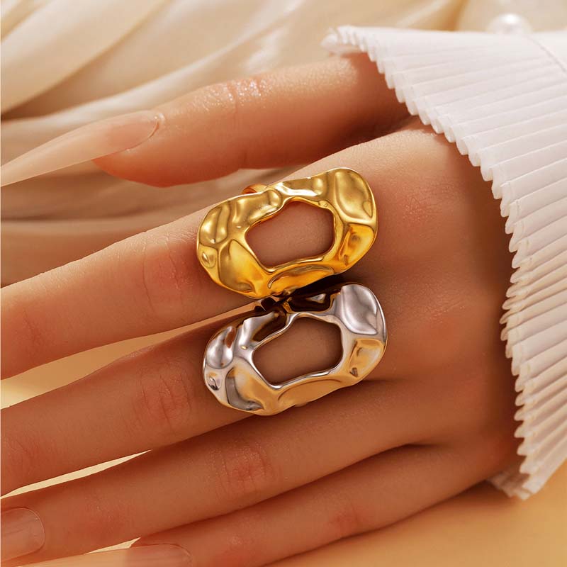 Stainless Steel Geometric Hollow Open Rings for Women Simple Gold Color Irregular Pleated Adjustable Finger Rings Jewelry Gifts