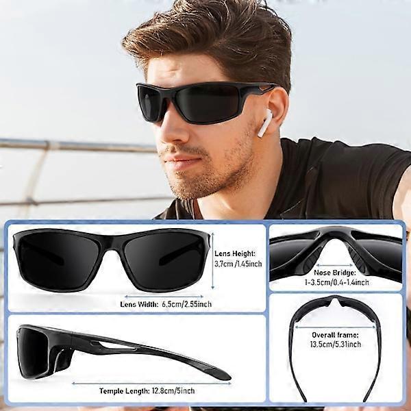 Occhiali da sole sportivi, Occhiali da sole sportivi polarizzati con protezione UV400 e montatura infrangibile in TR90 per Pesca, Guida, Golf, Corsa, Ciclismo, Campeggio Nero