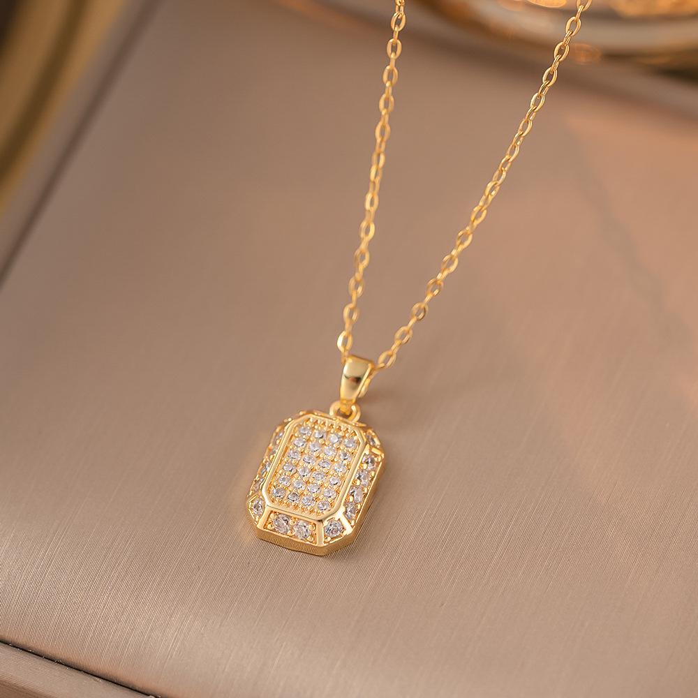 Chic Non-Fading Titanium Steel Necklace for Women with Unique Design and Sparkling Copper Pendant
