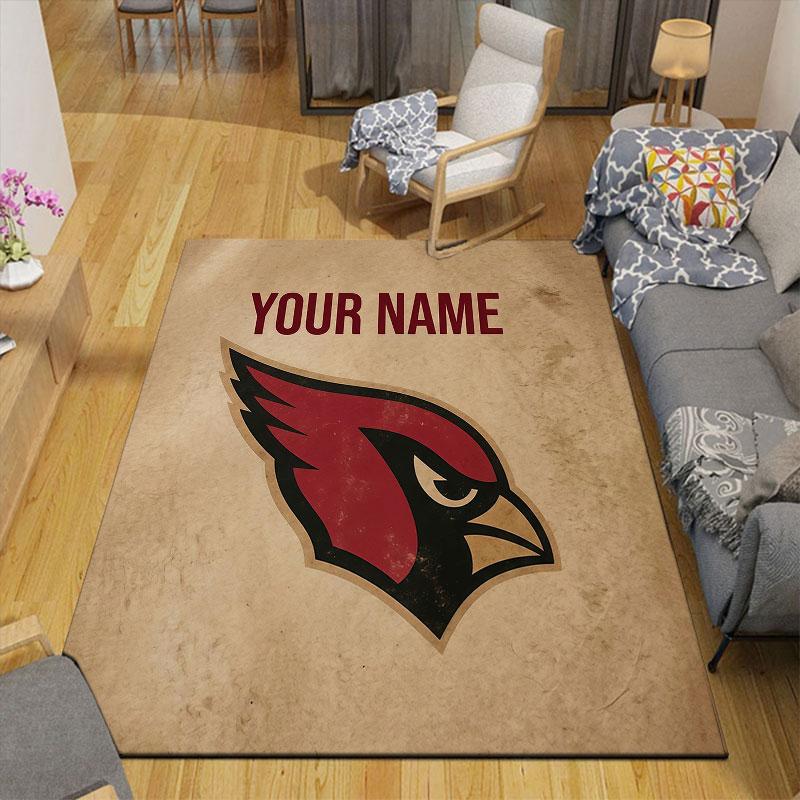 Custom Name,Arizona Cardinals Home Sofa Decoration for Living Room & Bedroom, Non‑Slip Play Flannel Floor Mat for Game Room