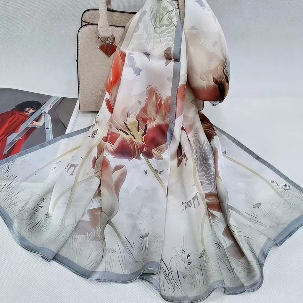 Hochwertiger 100% Seiden Schal Tuch Hijab Wickeltuch Damen Blumig Frühling Sommer Strand Seiden Schals