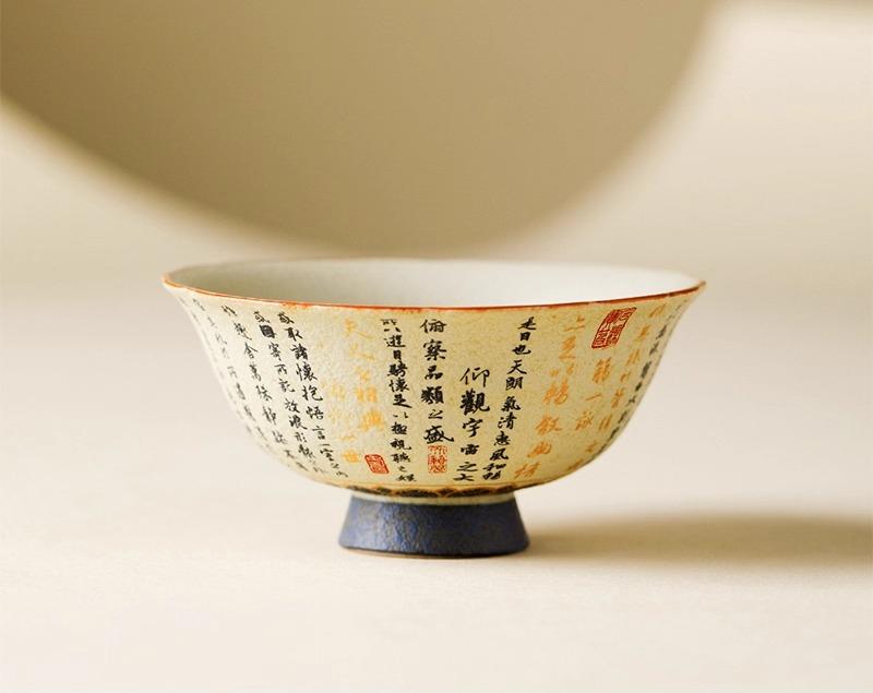 

Blue and white flint red ceramic teacup master cup household Chinese orchid pavilion preface tea tasting kung fu tea set 200ml