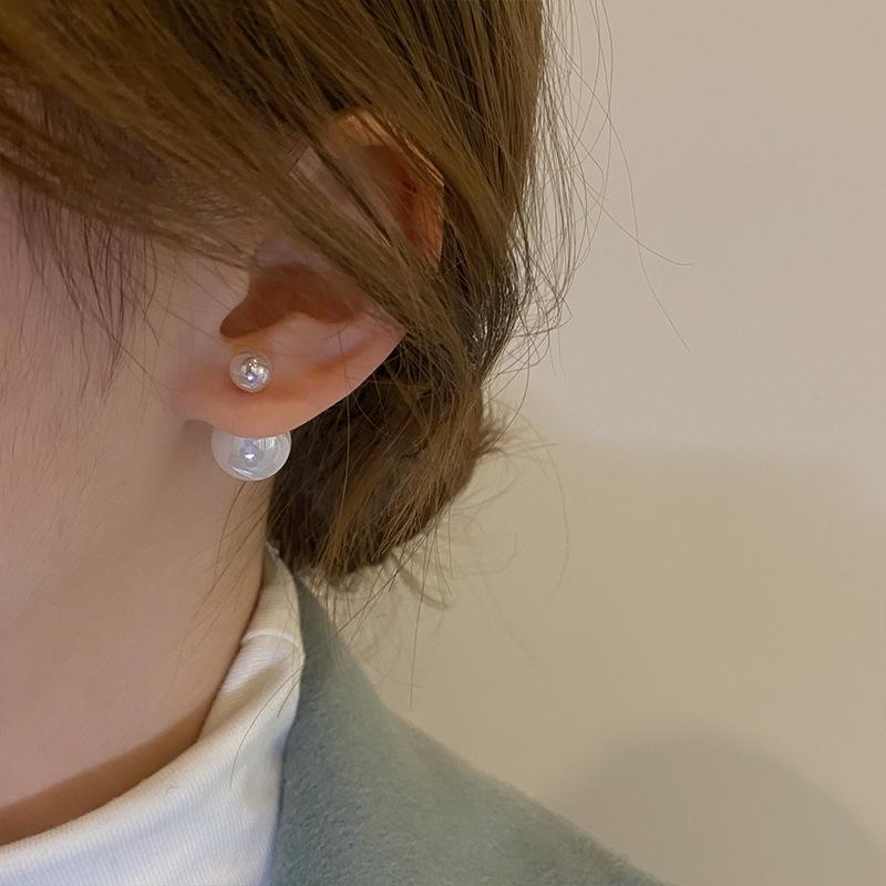 Silver needle mermaid color pearl earrings fairy fairy high sense removable two-wear stud earrings
