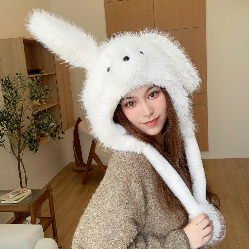 New Thickened Hairy Puppy Can Move Ears Hat for Women's Winter Warmth Lei Feng Hat Ear Protection Head Hat