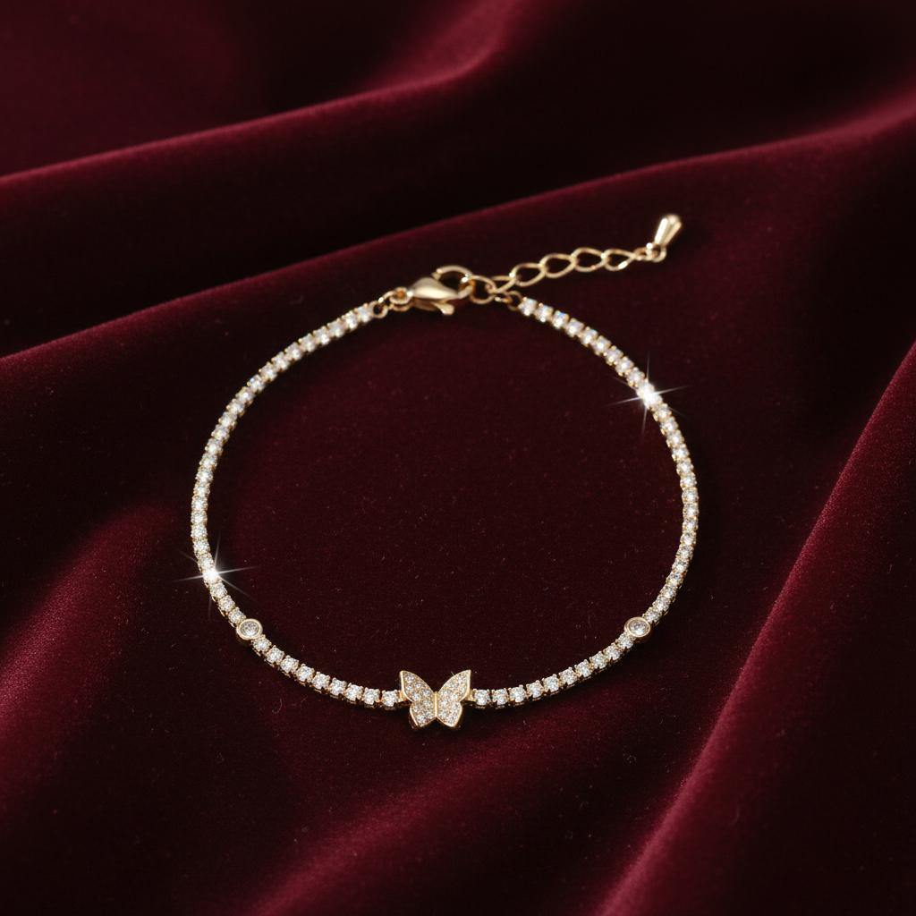 Delicate Fashion Butterfly Charm CZ 14K Gold Plated Brass Bracelet Extension Occasion Gift for Woman Daily Wear Fine Jewellry