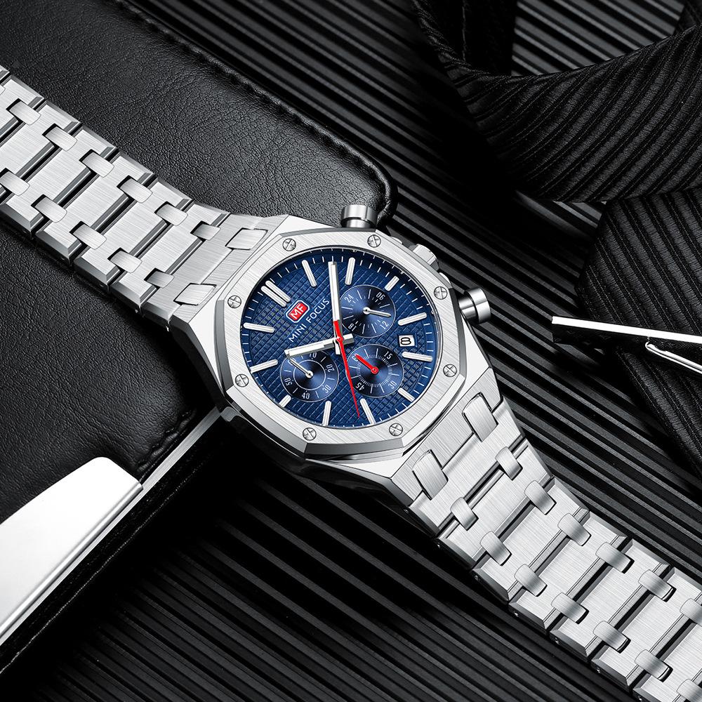 Herren Business Casual Multifunktions-Quarzuhr – Leuchtend Wasserdicht Edelstahlbanduhr Vatertagsgeschenk